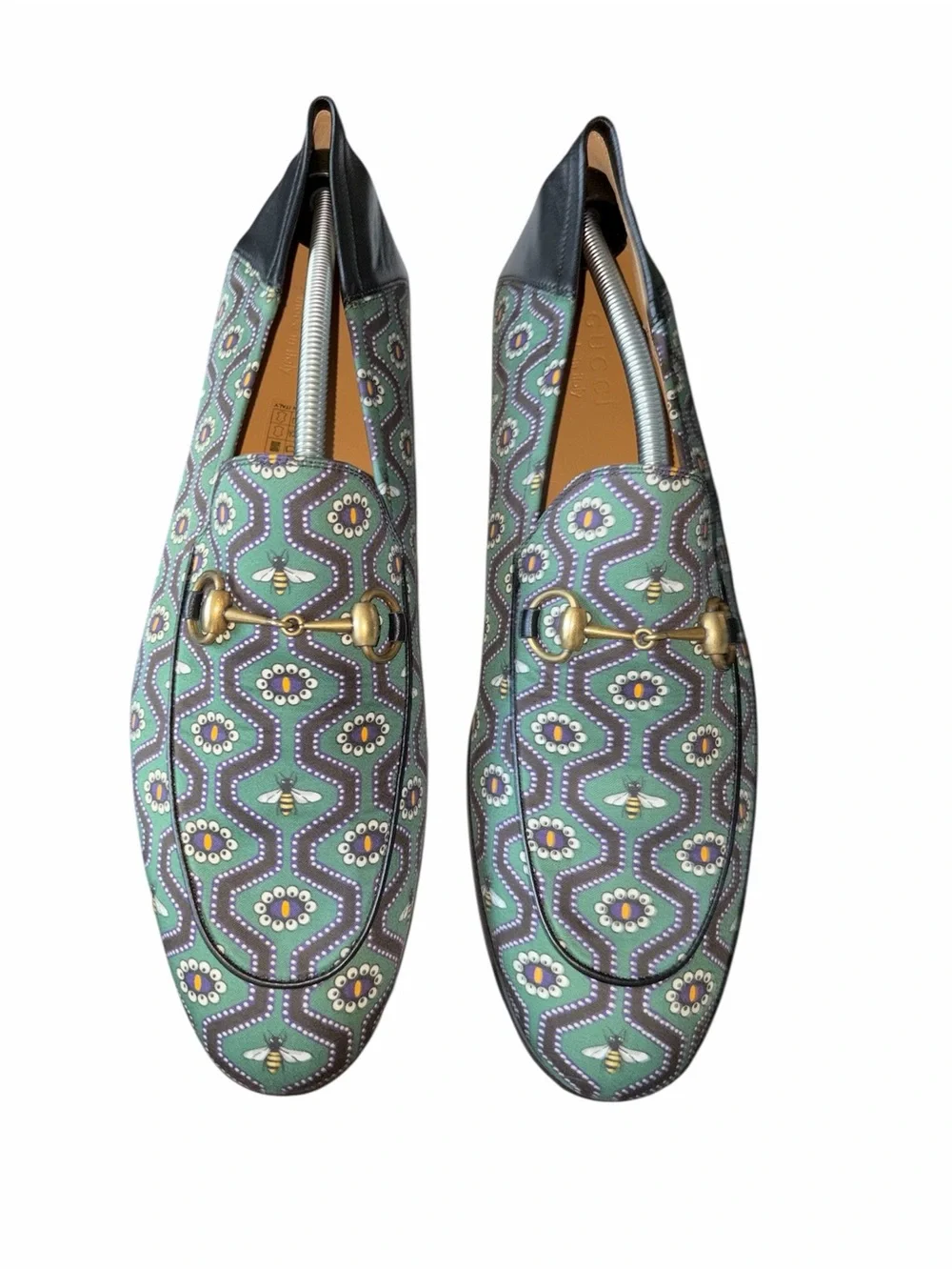 Gucci Canvas Bees Print Horsebit Brixton Loafers Green size 11.5